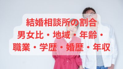 結婚相談所の割合【男女比・地域・年齢・職業・学歴・婚歴・年収】