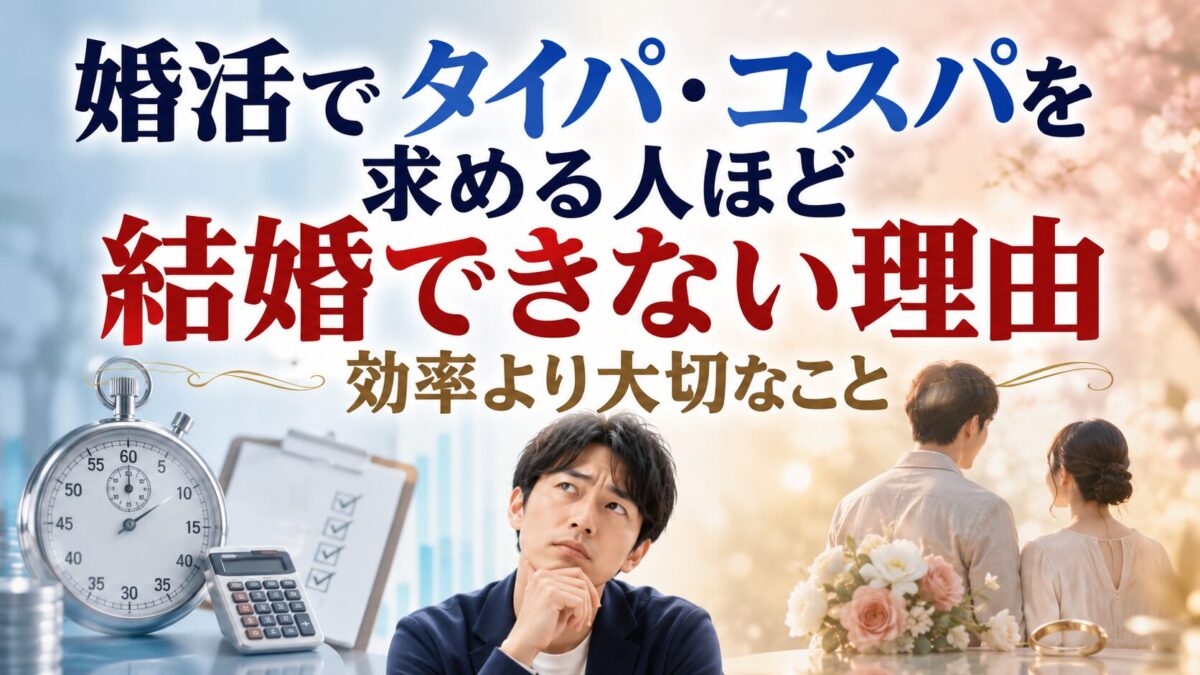 婚活でタイパ・コスパを求める人ほど結婚できない理由｜効率より大切なこと